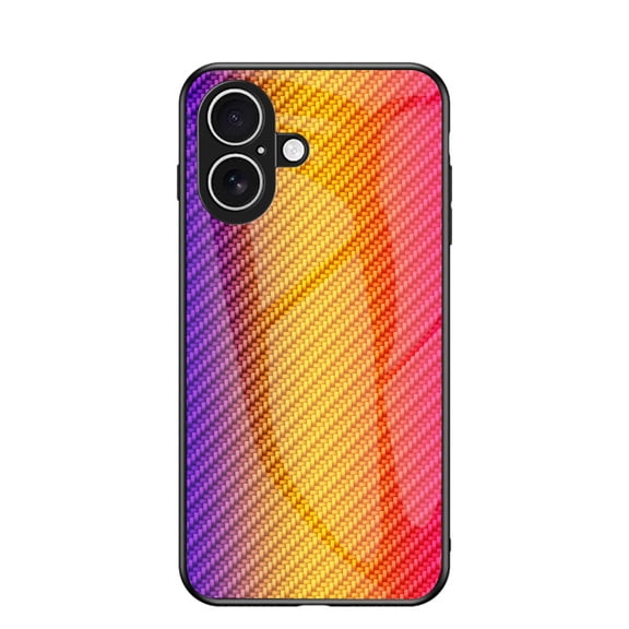 for iPhone 17 Case, Carbon Fiber Pattern Tempered Glass Phone Case, Lightweight Slim Shockproof Protective Cover, Anti-Scratch Stained Glass Shell for iPhone 17, Gold