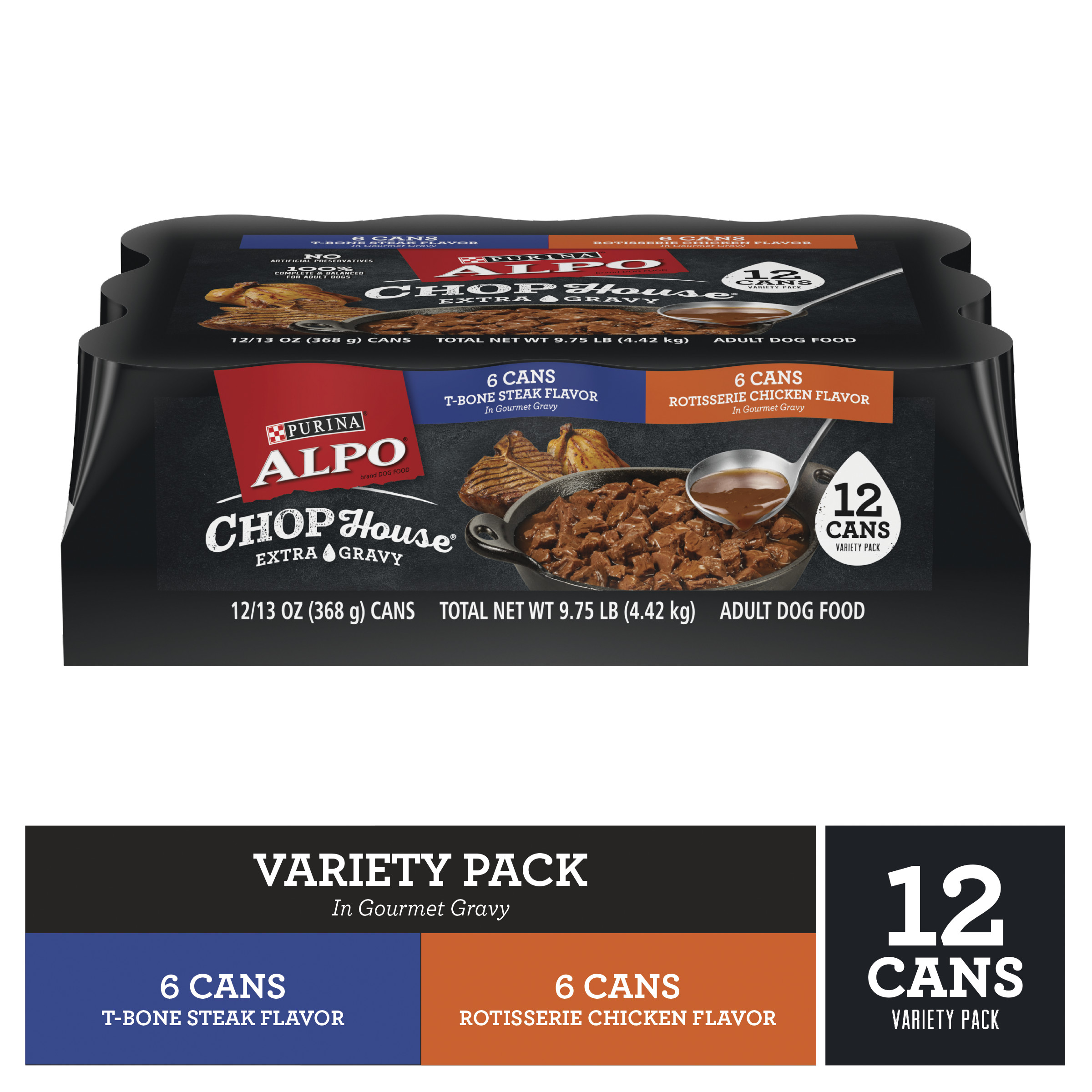 12 Pack Purina ALPO Wet Dog Food Variety Pack Chop House 13 oz