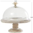 thumbnail image 3 of DecMode 12" x 12" Cream Mango Wood Floral Decorative Stand with Glass Dome, 1-Piece, 3 of 10