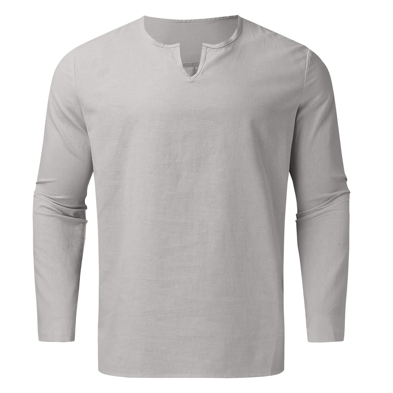 TOWED22 Mens Long Sleeve Shirt,Mens Linen Shirts Long Sleeve Henley T-Shirt  Casual Comfort Breathable Fabric V Neck Drawstring Tee Beach Tops Grey,XXL  