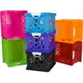 thumbnail image 4 of Storex Plastic File Crate with Handles, Letter/Legal Size, Green/White, 3-Pack, 4 of 4