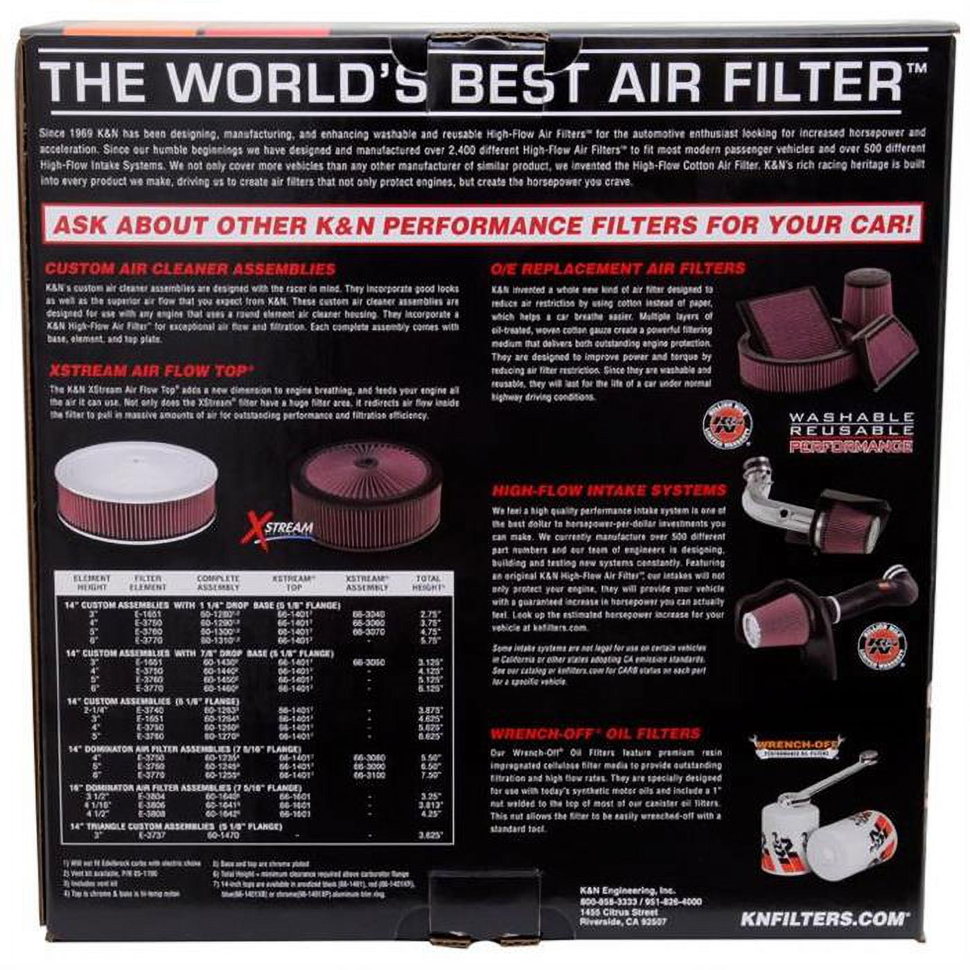 K&N Performance Universal Round Air Filter Assembly, 60-1230