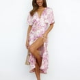thumbnail image 1 of SMihono Robes Bohèmes d'Été pour Femmes Grande Taille Décontractées Taille Imprimée Jag Manches Courtes Robe à Col en V, 1 of 9