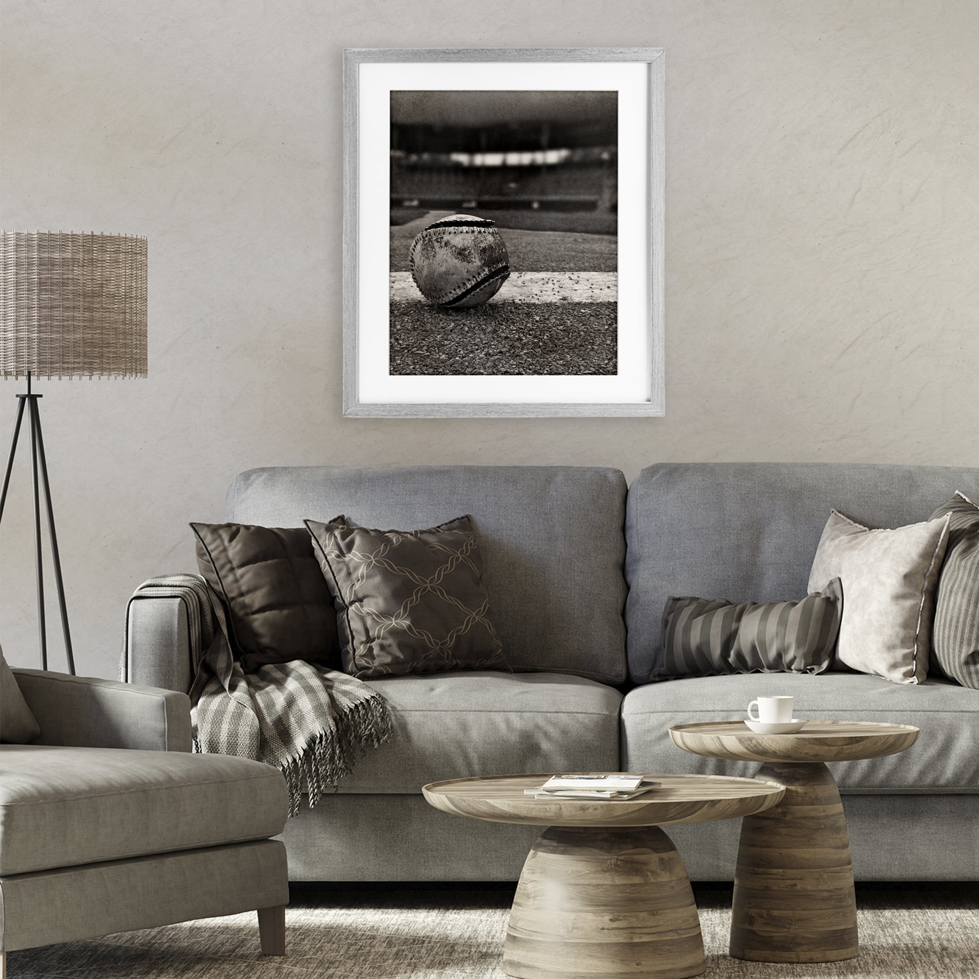 Stupell Industries Vintage Sports Weathered Baseball Gray Framed Print Under Glass, design by Marcus Prime