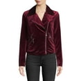 thumbnail image 1 of Bagatelle Women’s Velvet Biker Jacket, wine, Small, 1 of 2