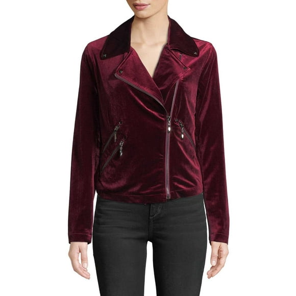 Bagatelle Veste de Motard en Velours pour Femmes, Vin, Petit