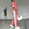 thumbnail image 7 of Women's Casual Side Stripe Drawstring Pants Set with Short Sleeve Shirt, Relaxed Fit Lounge Suit for Travel or Daily Wear, Comfortable Two Piece | CSEONE,Pink M, 7 of 7
