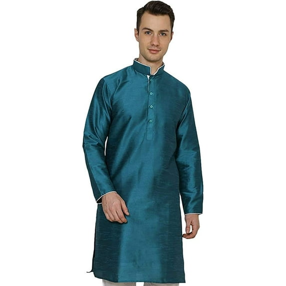 Royal Kurta Men's Cotton Silk Asymmetric Kurta (pl,=150_Green_44)