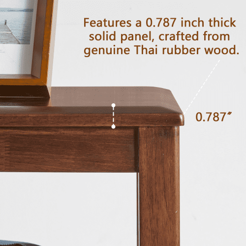 Solid Wood Rustic Side Table, 2-Tier End Table with Shelf, Rubberwood Sofa Table for Living Room, Walnut