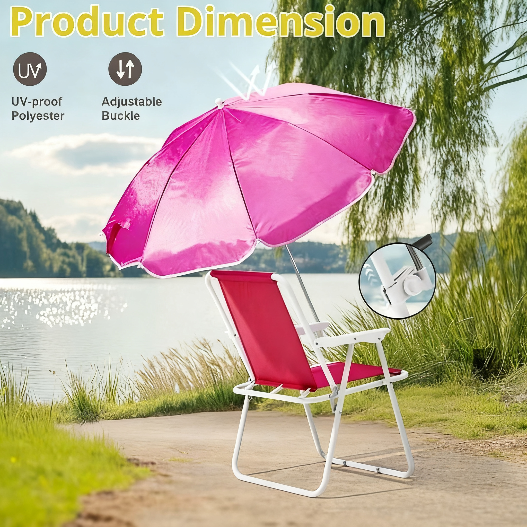 AsterOutdoor Folding Beach Chair with Umbrella, Pink photo 6