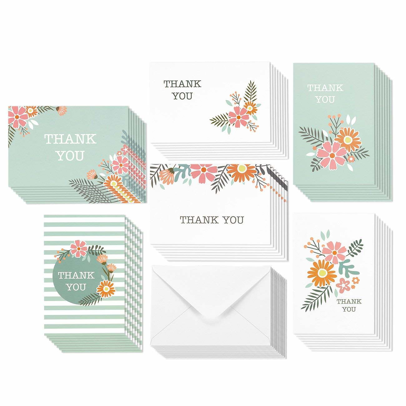 Thank You Cards Bulk - 48-Pack Thank You Cards, 6 Feminine Floral Designs, Thank You Notes