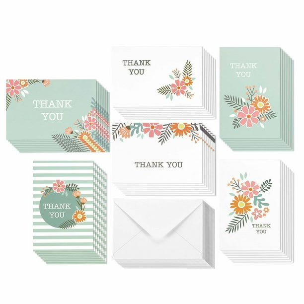 Thank You Cards Bulk 48Pack Thank You Cards, 6 Feminine Floral