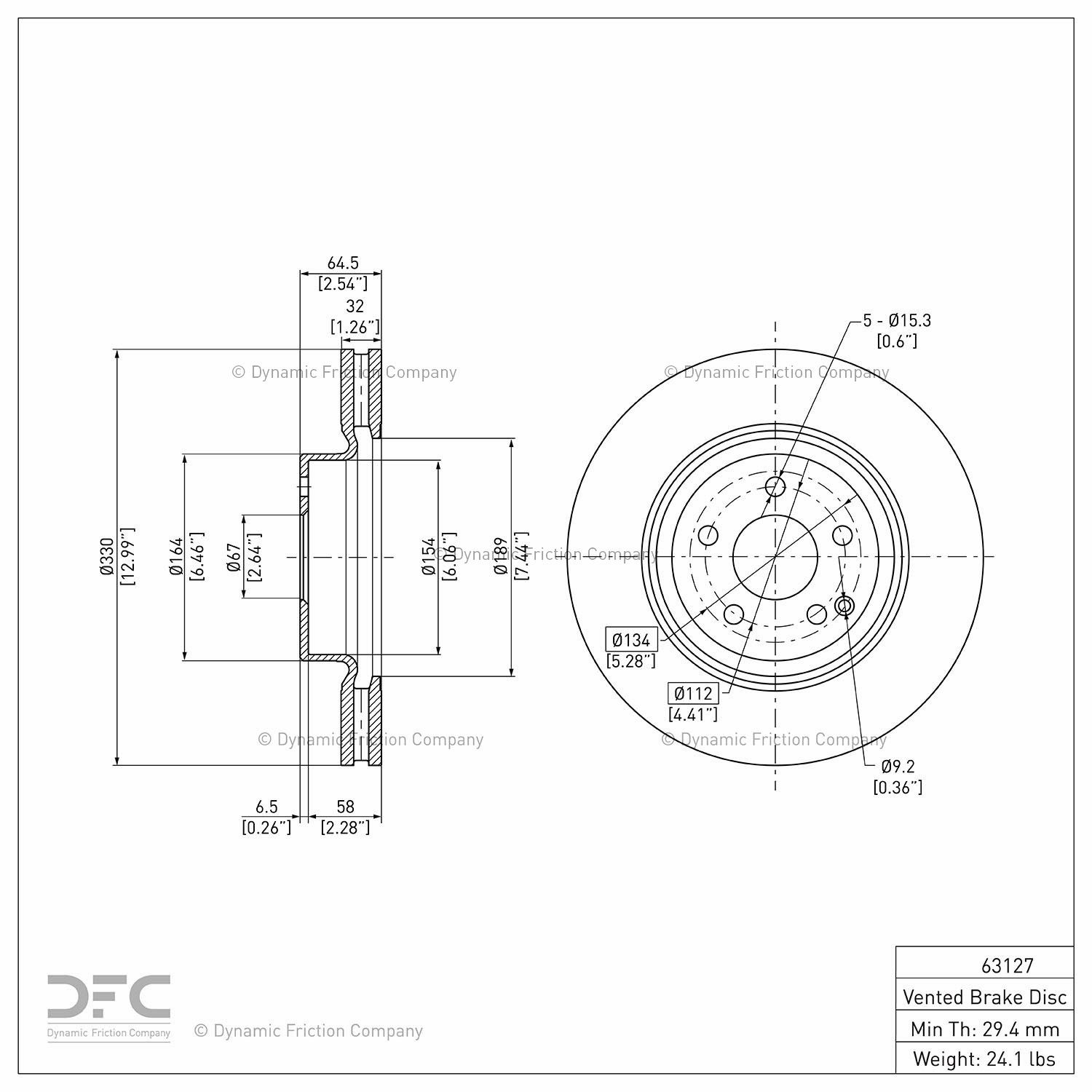 Front Dynamic Friction Company Disc Brake Rotor 600-63127 (1)