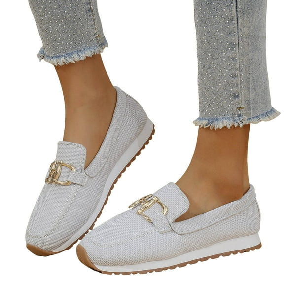Pandaie Loafers for Women Casual Comfortable Slip on Oxford Flat Shoes Lightweight Office Business Work Walking Driving Shoes White 9