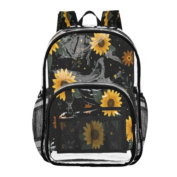 PVC Transparent Backpack Stylish & Durable Clear Backpack Perfect for School, Travel and Outings Yellow Sunflower Pattern