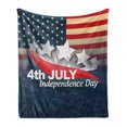 thumbnail image 1 of 4th of July Soft Flannel Fleece Blanket, American Flag Backdrop with Stars and Swirled Abstract Stripes Patriotic Design, Cozy Plush for Indoor and Outdoor Use, 60" x 80", Multicolor, by Ambesonne, 1 of 6