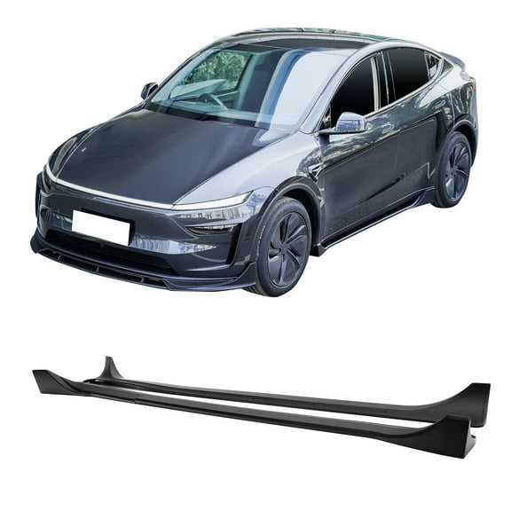 Ikon Motorsports Side Skirts Extension, Compatible with 2025-2026 Tesla Model Y Juniper, IKON Style ABS Plastic Matte Black Rocker Panel Splitter Side Underbody Spoiler 2PC