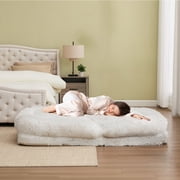 Guyou Folding Bean Bag Sofa Lounger - Plush 6 Ft Bean Bag Sofas with Super Soft Microsuede Cover - XXL Memory Foam Stuffed Lounger Chairs for Kids, Adults, Light Grey