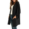 thumbnail image 4 of Grace Karin Women's Open Front Cardigan Oversized Waffle Knit Long Batwing Sleeve Sweaters with Pockets,Black, 4 of 6