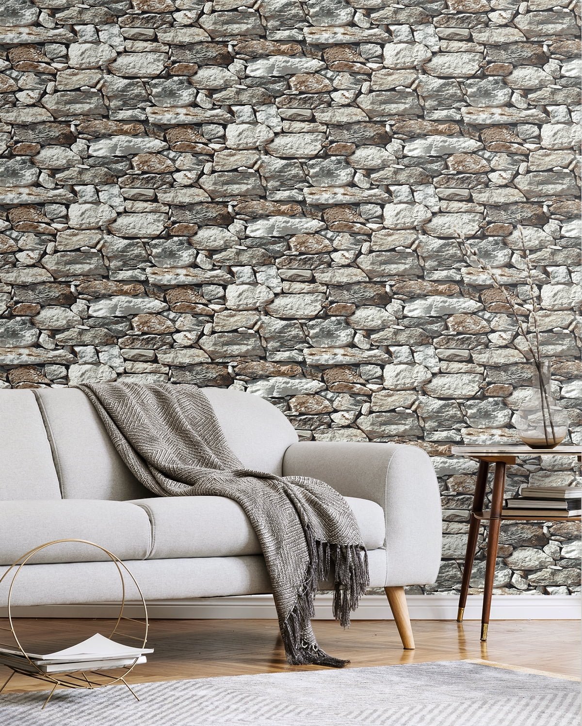 NextWall Stone Wall Peel and Stick Wallpaper (Gray)