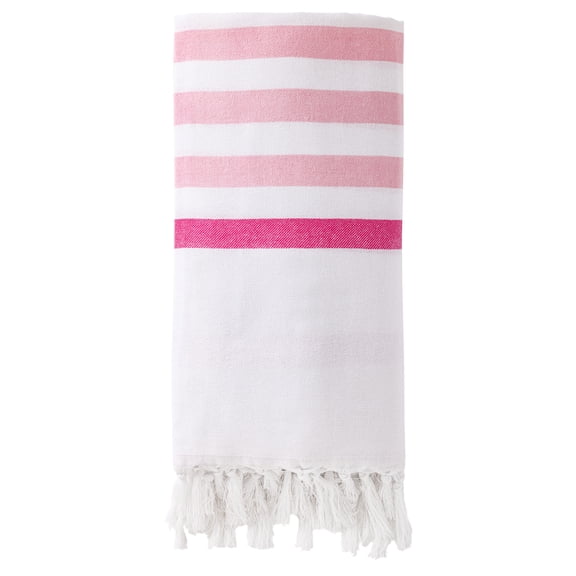 Unique Bargains Turkish Striped Cotton Beach Towel with Tassel Trim Pink 71" x 40"