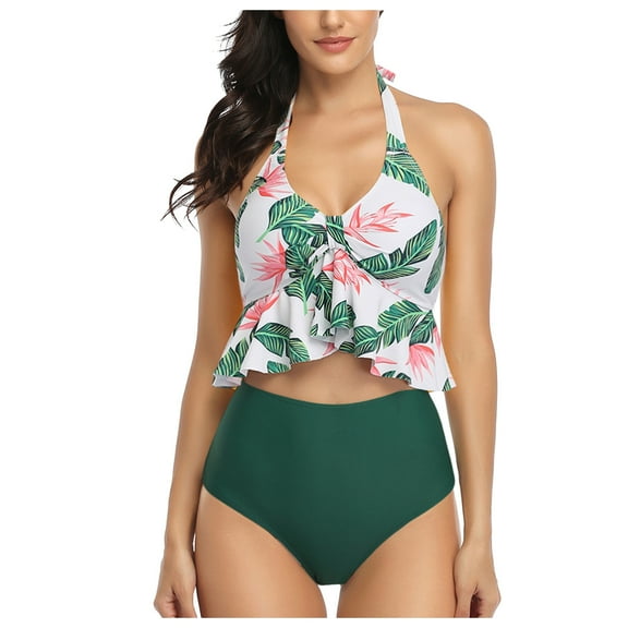 Womens swimsuits ,Women's High Breast Contrast Gradient Split Bikini Set One Piece Swimsuit Dark Blue M(M)