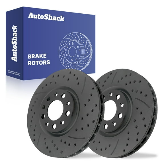 AutoShack Front Vented Drilled & Slotted Coated Brake Rotors Black Matte Finish 2-PC Set Replacement for 2013-2016 Dodge Dart 2015-2017 Chrysler 200 BlackShield 12.01" (305 mm)