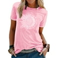 thumbnail image 1 of LUXUR T-shirt pour Femmes à Manches Courtes, Imprimé Tournesol, Tunique Ample, Col Rond, Rose, 2TG, 1 of 3