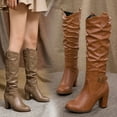 thumbnail image 4 of Mepaouo Women's Knee-High Boots Leather Slouch Riding Round Toe Heel Zipepr Pull on Tall Boots, 4 of 8