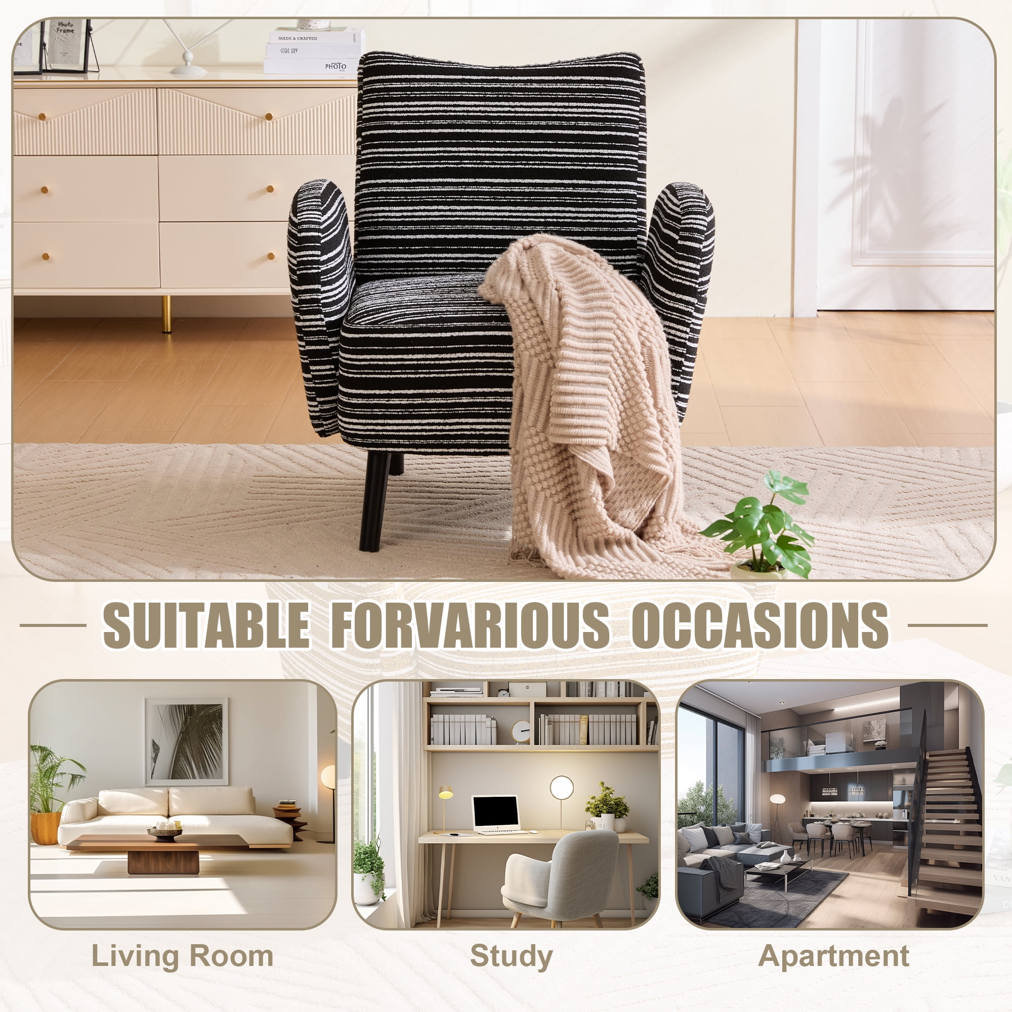 MOONMISS Modern Accent Chair with Ultra-Comfortable Armrests, Pillows and Storage Pockets, Deep-Seated Loveseat Sofa Couch for Bedroom, Small Spaces, Apartments (Black)