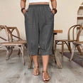 thumbnail image 5 of Womens Capris with Pockets Cotton Linen Lightweight Loose Wide Leg Lounge Elastic High Waisted Capri Pants (L, Dark Gray), 5 of 8