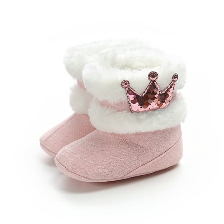 

Caitzr Baby Cotton-Padded Shoes Anti-Slip Sequins Crown Snow Boot Prewalker