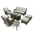thumbnail image 4 of Ovios 7 Piece Outdoor Patio Furniture Set All-Weather Wicker Rattan Conversation Set with High Back Swivel Chairs & Propane Fire Pit Table, Gray, 4 of 12