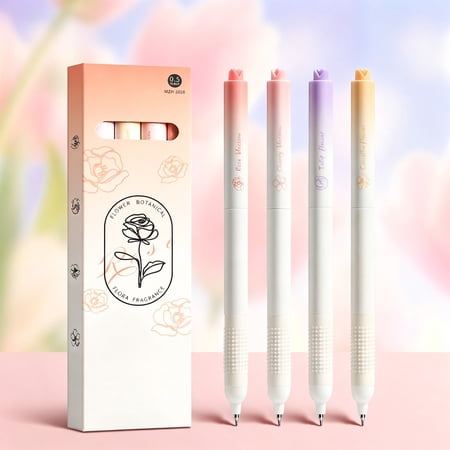 Flower-Themed Rotating Core Black Pen 0.5mm Needle Tip for Smooth Writing(Multicolor)