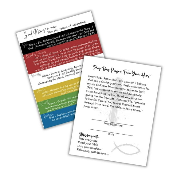 Six 6 Colors of Salvation Romans Road Tracts Cards 100pk 4.5x5.5 Good News for Man Handout Scripture How To Be Saved Door Knocking Church Teens Camp