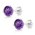 thumbnail image 3 of Gem Stone King 18K White Gold Purple Amethyst 3-Prong Stud Earrings for Women Men (0.95 Cttw, Gemstone February Birthstone, Round 5MM), 3 of 5