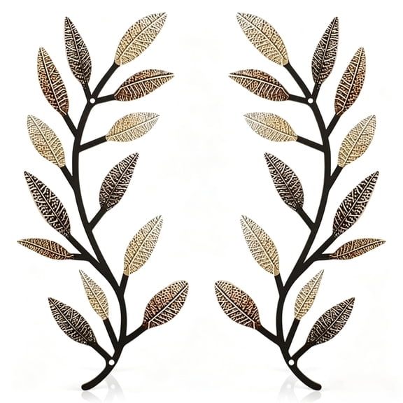 2 Pcs Metal Leaf Wall Decor, Rustic Olive Branch Wall Art, Botanical Metal Wall Decor for Living Room Bedroom or Outdoor