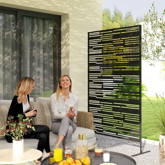 Outsunny Metal Outdoor Privacy Screen, 78" H x 48" W Decorative Privacy Fence Screen, Black