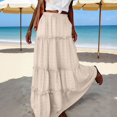 thumbnail image 6 of Cmfcve Maxi Skirt for Women High Waist Ankle‑Length Boho Long Skirt Fall Casual Fashion Eyelet Tiered Ruffle A-Line Skirt with Pockets, 6 of 8