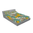 thumbnail image 2 of Ambesonne Floral Fitted Sheet & Pillow Sham Set, Drawing Style Vintage, Full, Earth Yellow Turquoise, 2 of 2