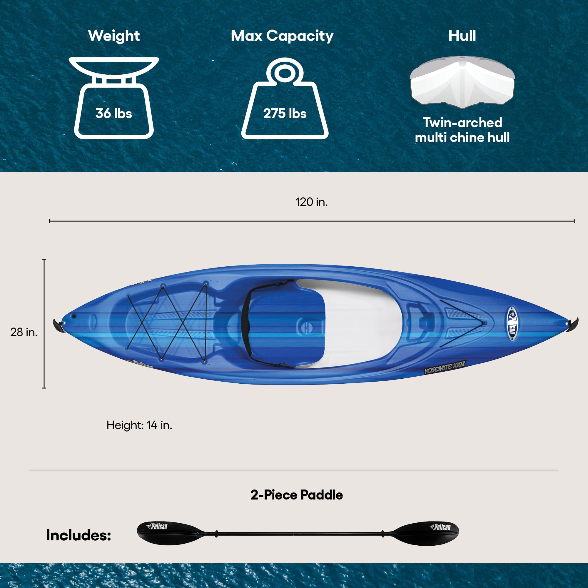 Pelican Yosemite 100X Sit Inside Recreational Kayak with Paddle