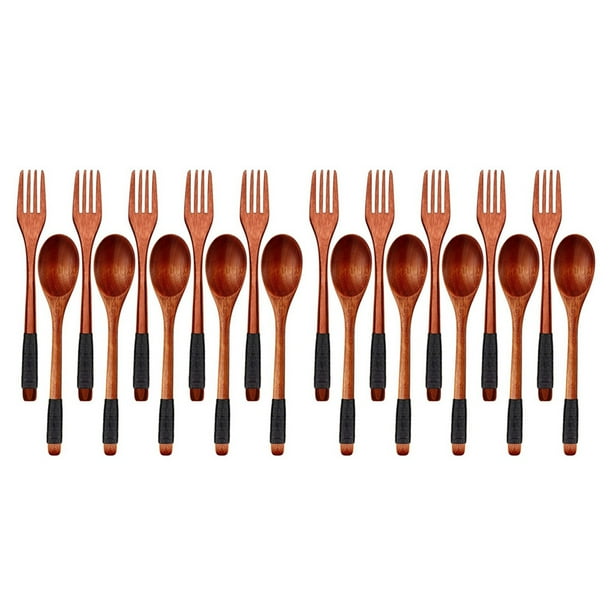 Juego de Tenedores de Cucharas de Madera Juego de Utensilios de Madera de Estilo Japonés (Cordones Negros, 20 Piezas)
