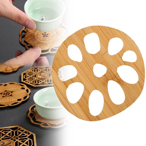 Goowood Lotus Root Wooden Coasters Natural Leaf Shaped Drink Mat Heat Insulated Cup Holder for Coffee Tea Beer Mug Home Table Decor