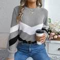 thumbnail image 5 of Nmnitkp Womens Sweaters Casual Fall 2025 Crew Neck Striped Long Sleeve Lightweight Knit Trendy Pullover Sweater Tops Gray,L, 5 of 8