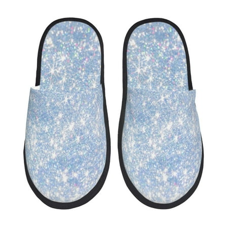 Balery White Bule Glitter Slient Indoor Furry Fleece Comfort House Shoes Soft Non-Slip Home Shoes Cotton slippers House Slippers-- Medium