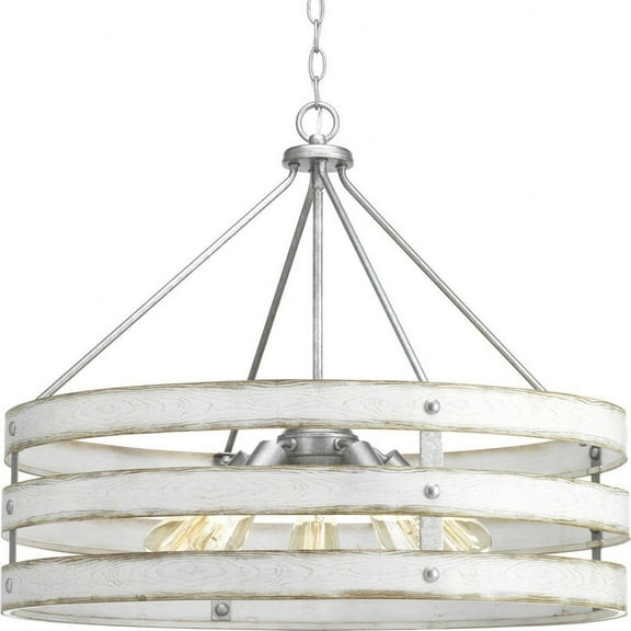 Progress Lighting Gulliver 5-Light Pendant, Galvanized, Open Design, Wood Grained Texture, Canopy Included