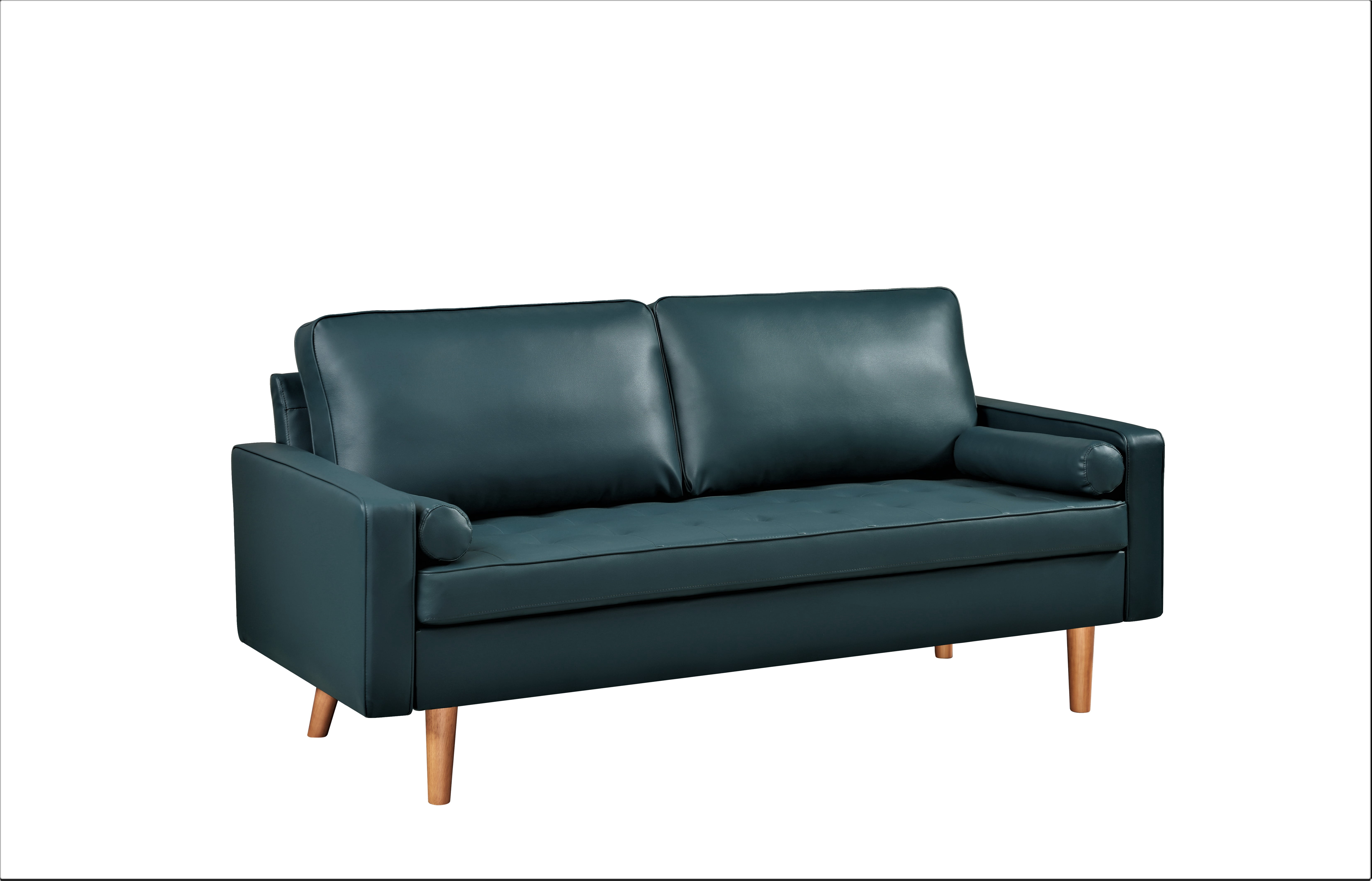 US PRIDE FURNITURE Partone 69.7'' Vegan Faux Leather Square Arm Sofa -Dark Ocean Blue
