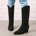 thumbnail image 6 of SACFOF Women Sparkly Rhinestones Knee High Boots Pointed Toe Chunky Heels Mid Calf Knee High Cowboy Western Boots, 6 of 7