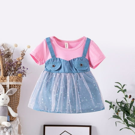 

Clearance Sale Dihao Dresses for Toddler Girls 1-4 Years Summer Baby and Toddler Denim Style Cotton Short-Sleeved Dress Children s Skirt Little Princess Cute Dress