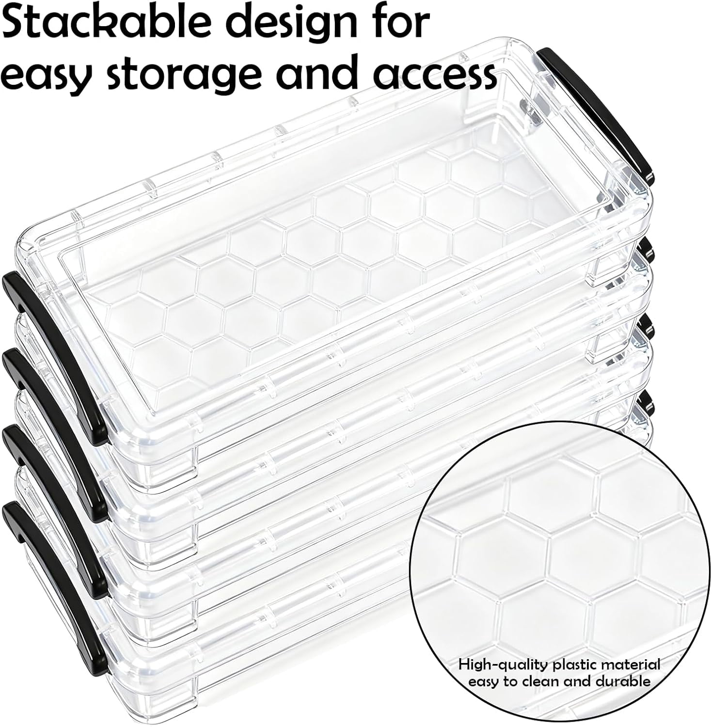 8 Pcs Extra Large Pencil Box, 8.5 x 4 1.6 Inch Plastic Clear Crayon Box with Snap Lid, Stackable Drawing Tools Container, Office Supplies Organizer for Pens, Crayon, Craft (Clear)